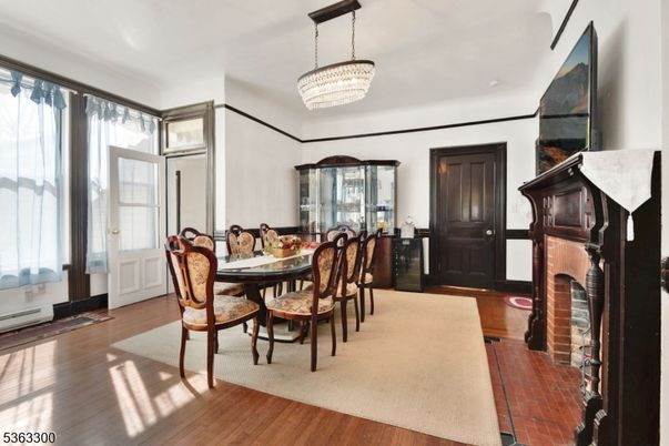 Chandelier, Dining room, Interior, Wood Texture Flooring