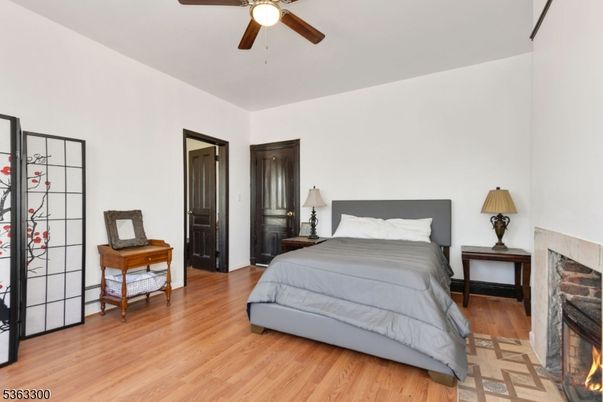 Bedroom, Fireplace, Interior, Wood Texture Flooring