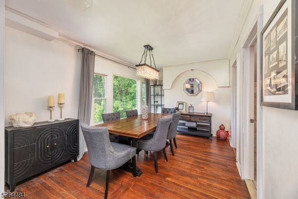 Chandelier, Dining room, Interior, Wood Texture Flooring