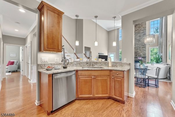 Interior, Kitchen, Pendant Lights, Recessed Lighting, Wood Texture Flooring