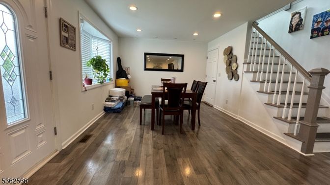 Dining room, Interior, Recessed Lighting, Wood Texture Flooring