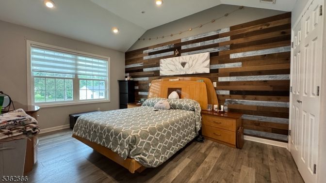 Bedroom, Interior, Recessed Lighting, Wood Texture Flooring, Wooden Walls
