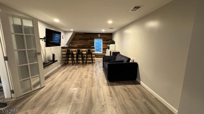 Interior, Recessed Lighting, Wood Texture Flooring, Wooden Walls