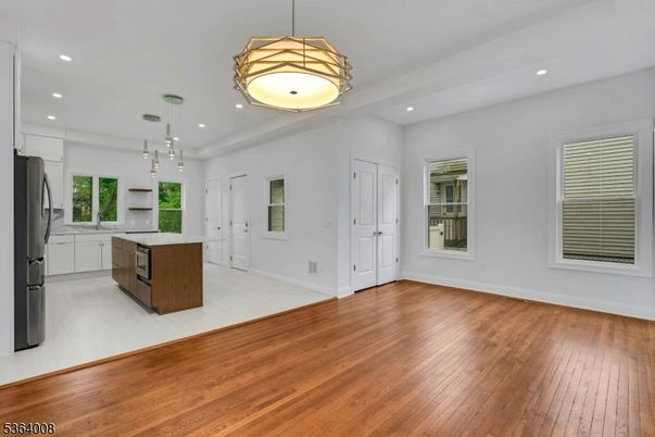 Interior, Kitchen, Pendant Lights, Recessed Lighting, Wood Texture Flooring