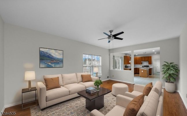 Interior, Kitchen, Living room, Recessed Lighting, Stainless Steel Appliances, Wood Texture Flooring