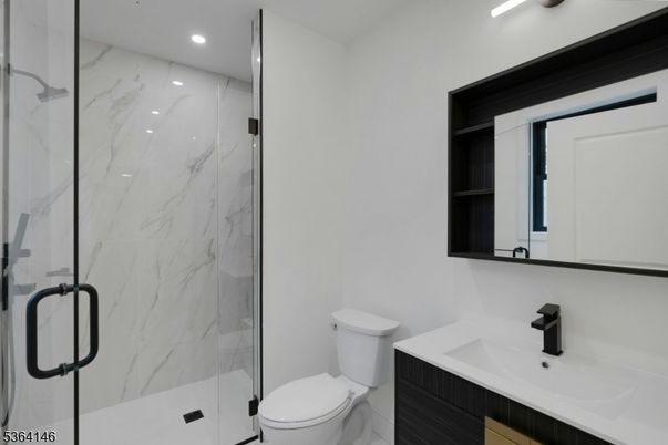Bathroom, Glass Shower, Interior, Marble Walls, Recessed Lighting