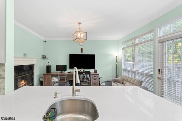 Fireplace, Home Office, Interior, Pendant Lights
