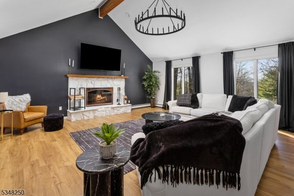 Fireplace, Interior, Living room, Wooden Beams, Wood Texture Flooring