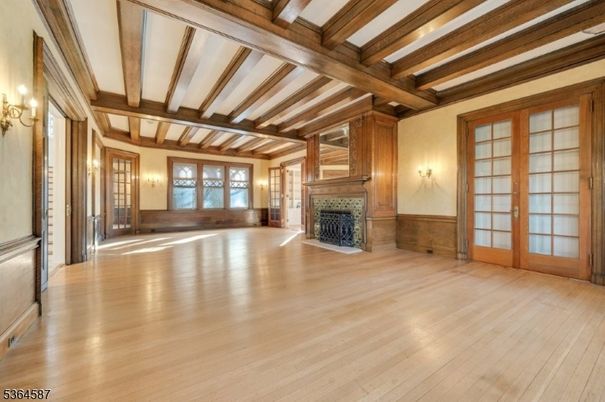 Empty room, Fireplace, Interior, Wooden Beams, Wood Texture Flooring