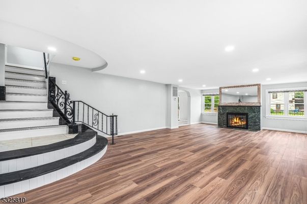 Fireplace, Interior, Recessed Lighting, Wood Texture Flooring