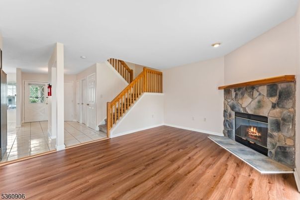 Empty room, Fireplace, Interior, Recessed Lighting, Wood Texture Flooring