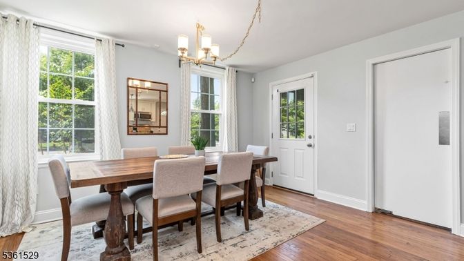 Chandelier, Dining room, Interior, Wood Texture Flooring