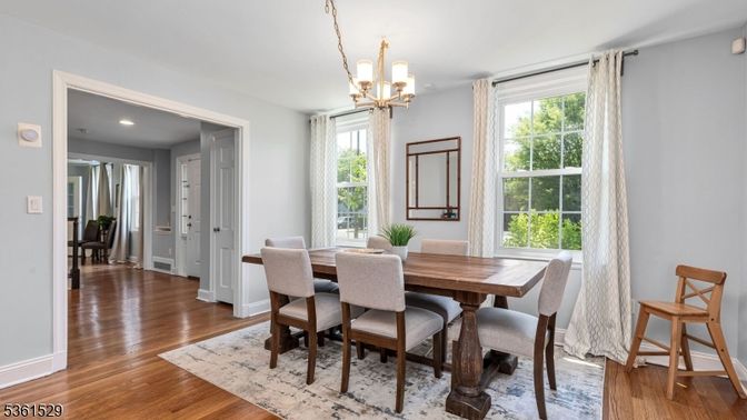 Chandelier, Dining room, Interior, Recessed Lighting, Wood Texture Flooring