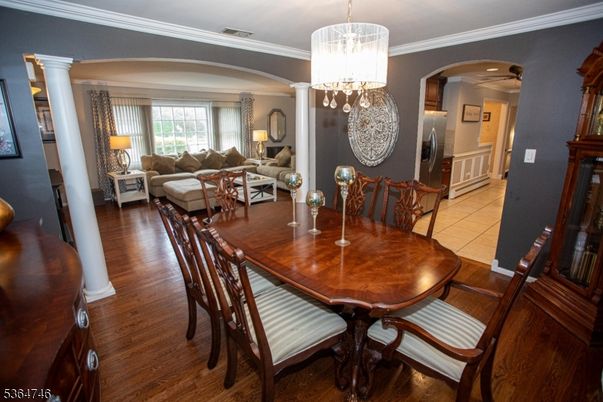 Chandelier, Dining room, Interior, Living room, Wood Texture Flooring