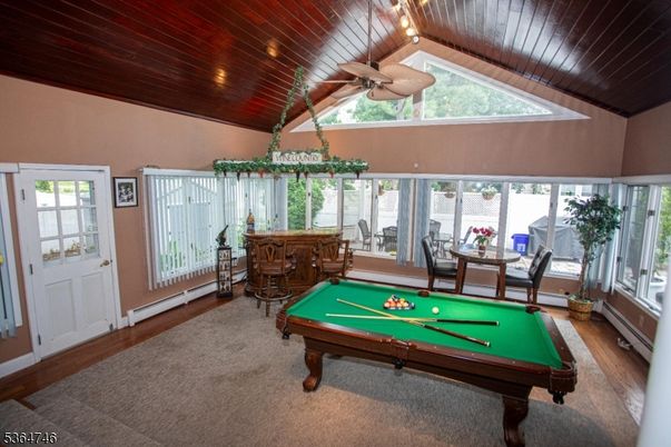 Billiard Table, Game Room, Interior, Recessed Lighting, Wooden Ceilings, Wood Texture Flooring