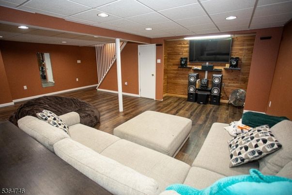 Interior, Living room, Recessed Lighting, Wood Texture Flooring, Wooden Walls