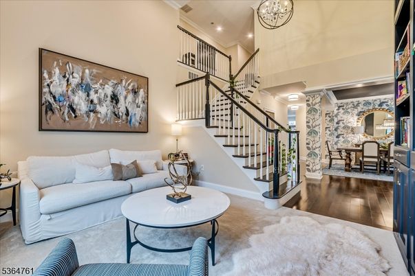 Chandelier, Dining room, Interior, Living room, Pendant Lights, Recessed Lighting, Wood Texture Flooring