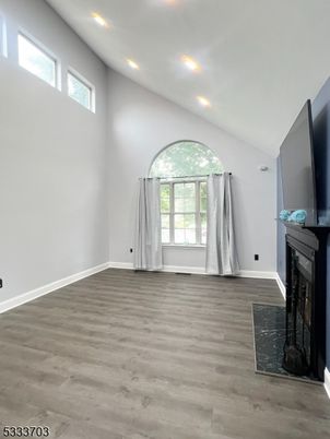 Empty room, Fireplace, Interior, Recessed Lighting, Wood Texture Flooring