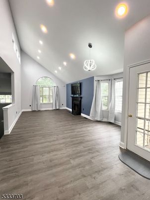 Empty room, Interior, Pendant Lights, Recessed Lighting, Wood Texture Flooring