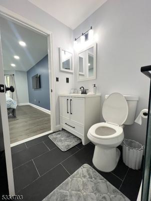 Bathroom, Interior, Recessed Lighting, Wood Texture Flooring