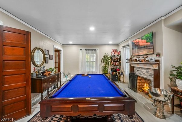 Billiard Table, Fireplace, Game Room, Interior, Recessed Lighting