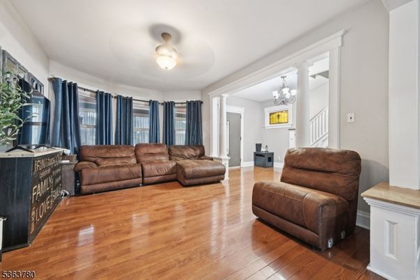 Chandelier, Interior, Living room, Wood Texture Flooring