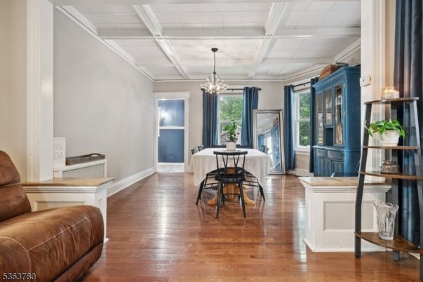 Chandelier, Dining room, Interior, Wood Texture Flooring