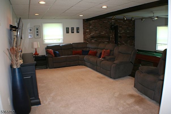 Billiard Table, Game Room, Interior, Living room, Recessed Lighting, Stone Walls