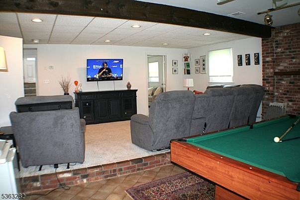 Billiard Table, Game Room, Interior, Living room, Recessed Lighting, Stone Walls