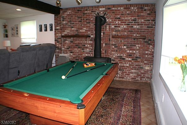 Billiard Table, Game Room, Interior, Recessed Lighting, Stone Walls