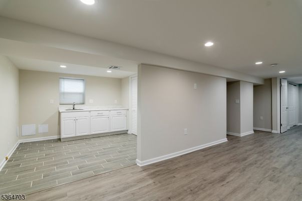 Empty room, Interior, Kitchen, Recessed Lighting, Wood Texture Flooring