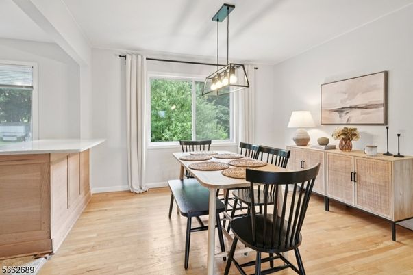 Dining room, Interior, Pendant Lights, Wood Texture Flooring