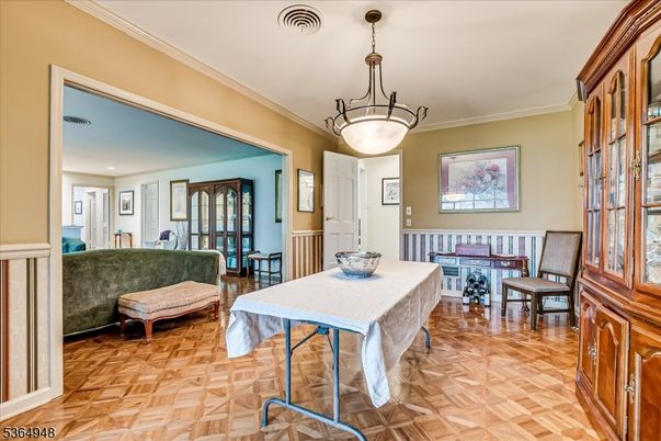 Dining room, Interior, Living room, Pendant Lights, Recessed Lighting, Wood Texture Flooring