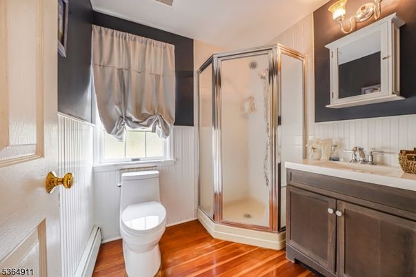 Bathroom, Glass Shower, Interior, Wood Texture Flooring