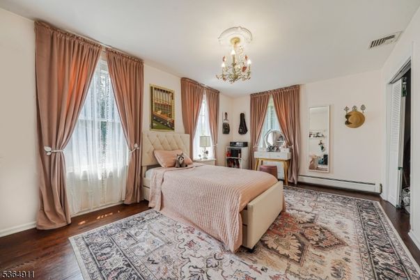 Bedroom, Chandelier, Interior, Wood Texture Flooring