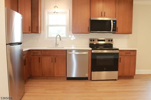 Interior, Kitchen, Pendant Lights, Stainless Steel Appliances, Wood Texture Flooring