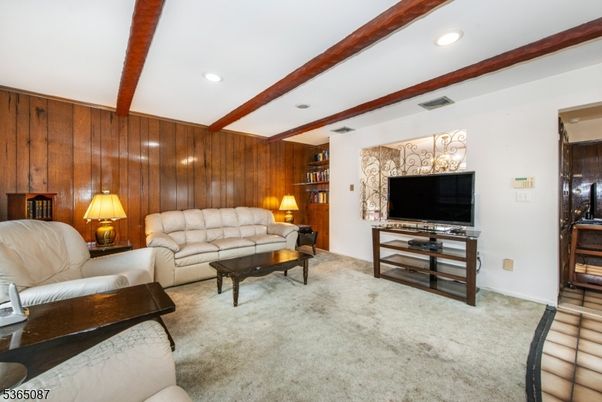 Interior, Living room, Recessed Lighting, Wooden Beams, Wooden Walls