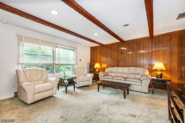 Interior, Living room, Recessed Lighting, Wooden Beams, Wooden Walls