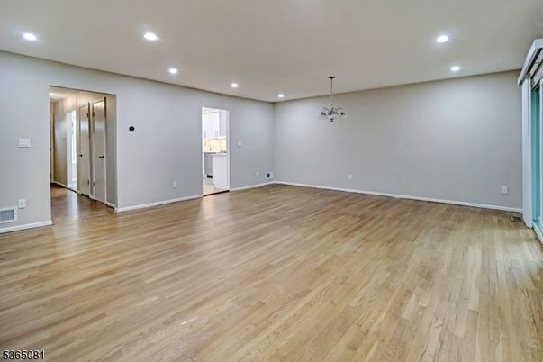 Empty room, Interior, Pendant Lights, Recessed Lighting, Wood Texture Flooring