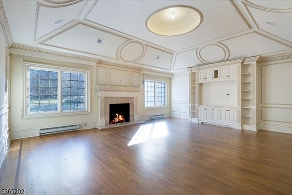 Empty room, Fireplace, Interior, Recessed Lighting, Wood Texture Flooring