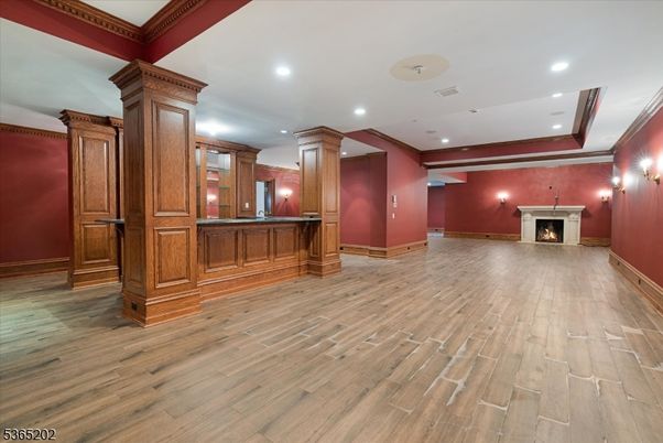 Empty room, Fireplace, Interior, Recessed Lighting, Wood Texture Flooring