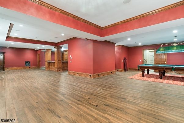 Billiard Table, Game Room, Interior, Pendant Lights, Recessed Lighting, Wood Texture Flooring