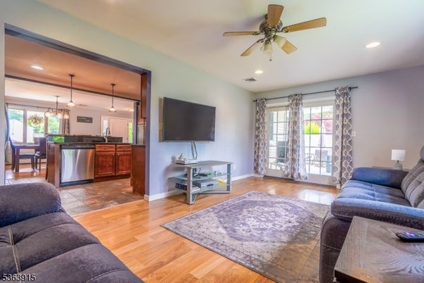 Dining room, Interior, Kitchen, Living room, Pendant Lights, Recessed Lighting, Wood Texture Flooring