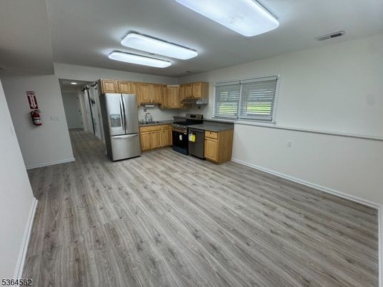 Interior, Kitchen, Stainless Steel Appliances, Wood Texture Flooring