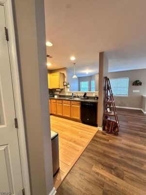 Interior, Kitchen, Pendant Lights, Recessed Lighting, Wood Texture Flooring