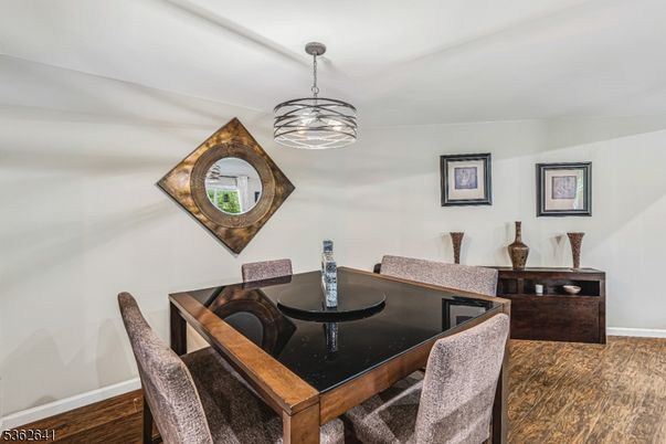 Dining room, Interior, Pendant Lights, Wood Texture Flooring