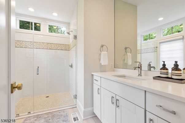 Bathroom, Glass Shower, Interior, Recessed Lighting