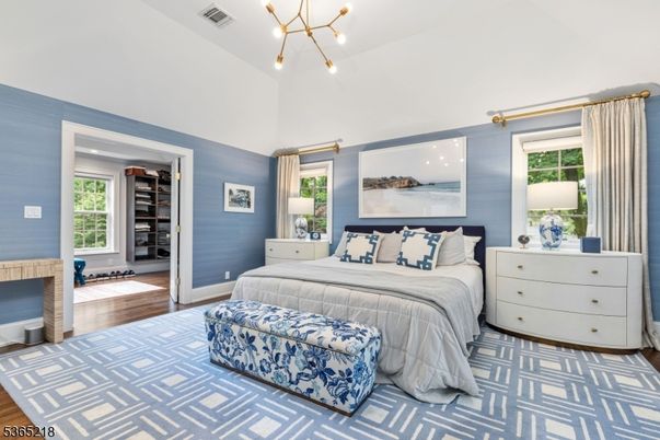 Bedroom, Interior, Pendant Lights, Wood Texture Flooring