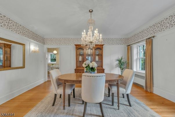 Chandelier, Dining room, Interior, Wood Texture Flooring