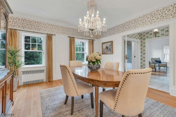Chandelier, Dining room, Interior, Wood Texture Flooring